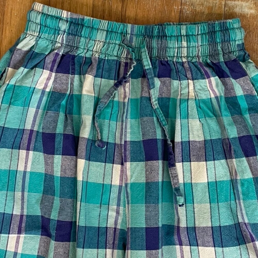 Vintage Plaid Cotton Shorts Womens Size XS 23-26" Waist 1980s High Waist Tartan - Picture 2 of 4